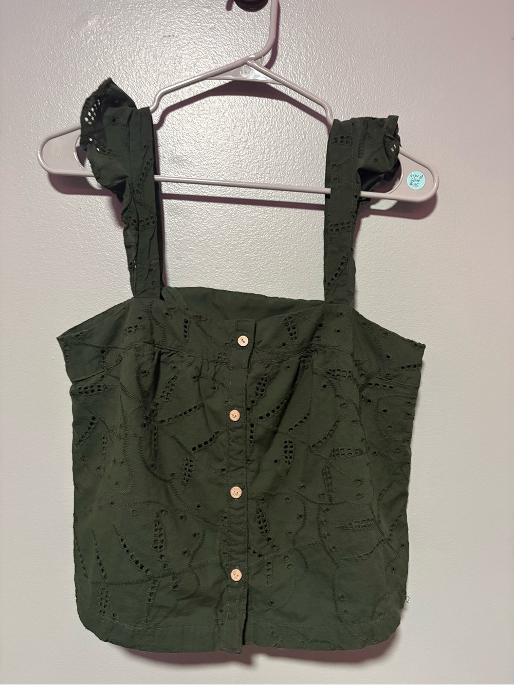 LC Lauren Conrad Olive Green Eyelet Button Front Crop Top Size Medium